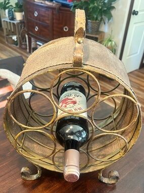 Vintage-Style Gold Metal Wine Rack